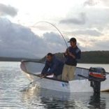 Fishing for spotted grunter from one of our dinghies on the estuary