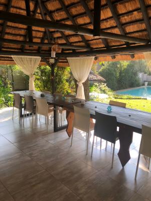 Gazebo with the swimming pool view  