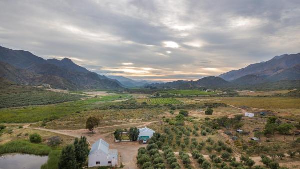 Birds view over Rumali Farm with the cottage on the left