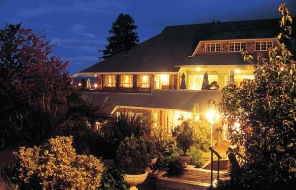 Cathedral Peak Hotel at dusk