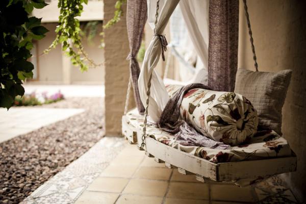 Daybeds in courtyard