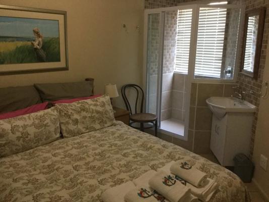 Main bedroom with shower and basin.