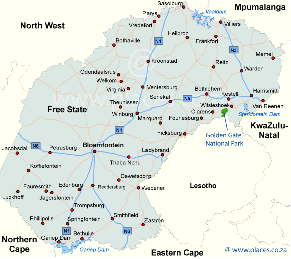 bethlehem south africa map Map Of The Free State bethlehem south africa map